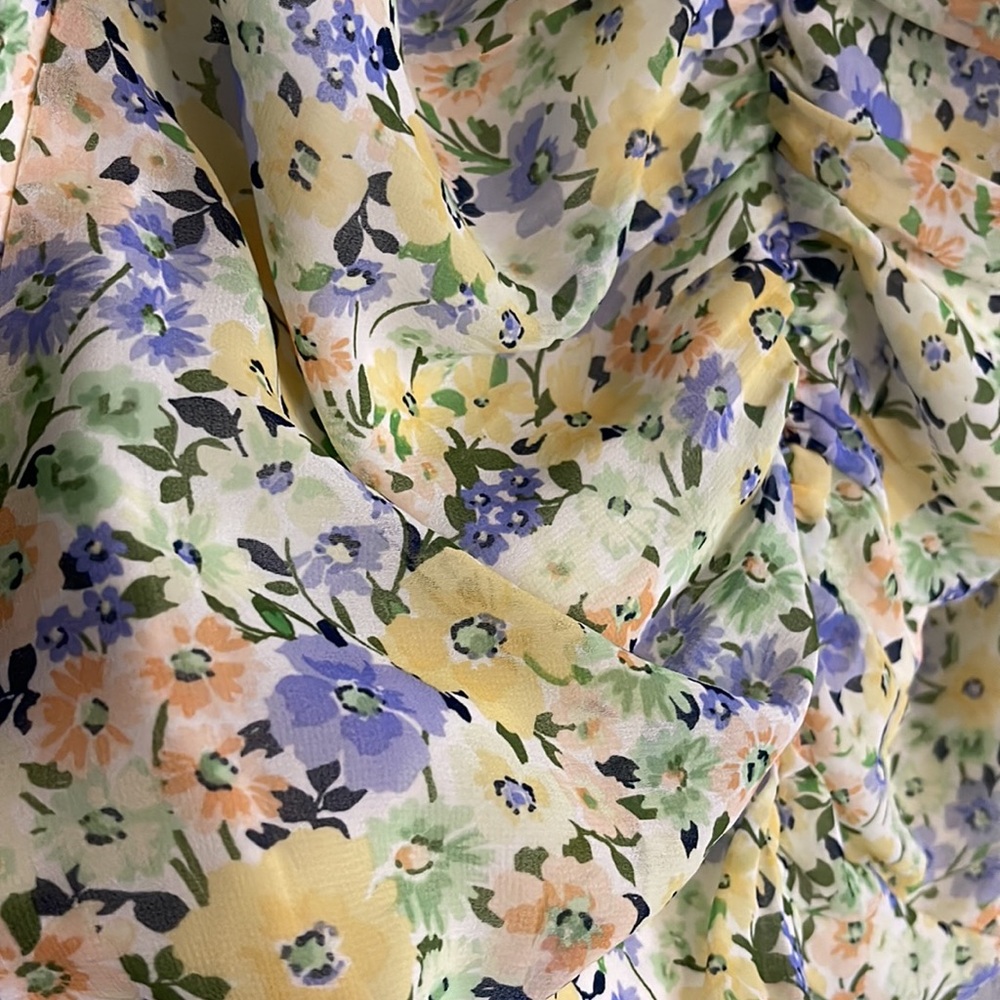 Astr Floral Ruffle Midi Dress in Yellow & Blue - Picture 5 of 5